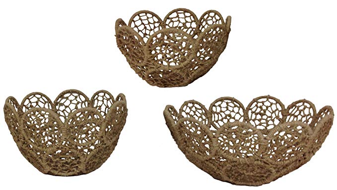 KINDWER Jute Rope Baskets with Iron Frames, Set of 3