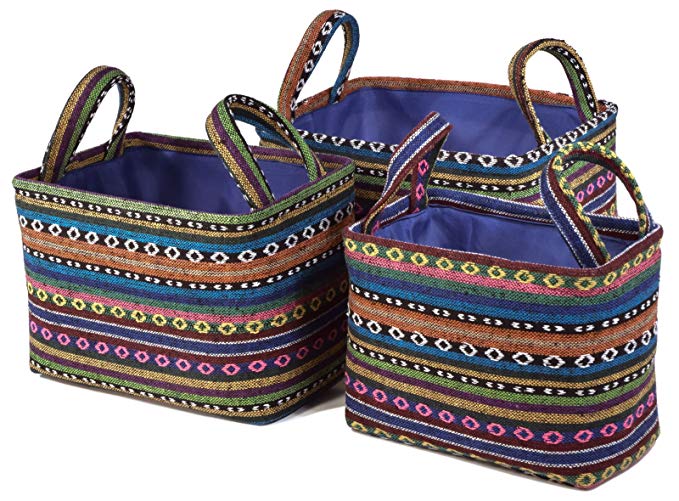 Colorful Nested Rectangle Fabric Baskets, Set of 3 - Lg = 12