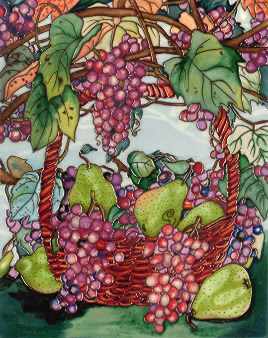 Grapes & Pears Basket - Decorative Ceramic Art Tile - 11