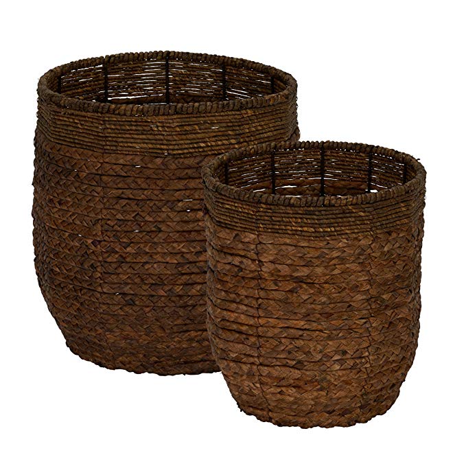 Household Essentials ml-4120 Water Hyacinth Round Rimmed Basket Set, 2 Piece