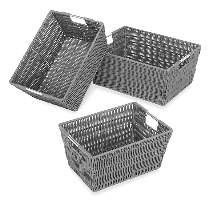 Whitmor Rattique Storage Baskets - Grey (3 Piece Set)