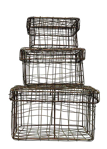 Creative Co-op DA4066 Square Iron Wire Baskets with Lids